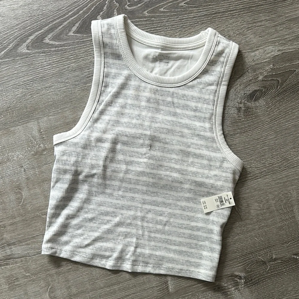 Aerie White Ribbed Crop Tank Top - Picture 3 of 3